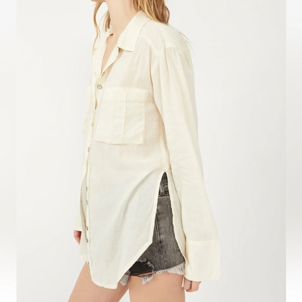 New Free People Sheer Luck Shirt In Bone Size Small
